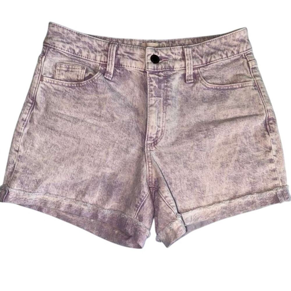 Universal Thread Vintage Midi Shorts Women's Purple Acid Wash Denim Zip Fly - 2